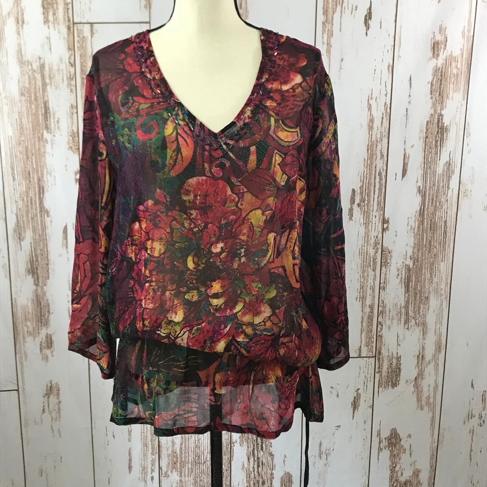 Chico's Silk Jewel Tone Beaded Tunic